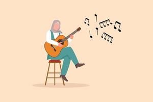 style de dessin animé plat d'affaires dessinant une jeune femme arabe jouant de la guitare acoustique. musicienne adolescente jouant des cordes lors d'une performance musicale. musicien professionnel. illustration vectorielle de conception graphique vecteur