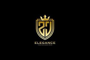 logo monogramme de luxe élégant initial zj ou modèle de badge avec volutes et couronne royale - parfait pour les projets de marque de luxe vecteur