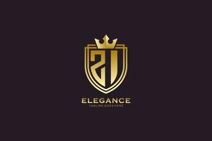 logo monogramme de luxe élégant initial zi ou modèle de badge avec volutes et couronne royale - parfait pour les projets de marque de luxe vecteur