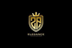 logo monogramme de luxe élégant initial zp ou modèle de badge avec volutes et couronne royale - parfait pour les projets de marque de luxe vecteur