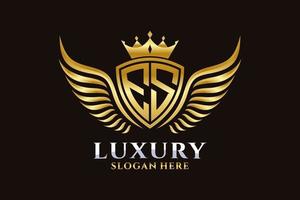 lettre d'aile royale de luxe es crête vecteur de logo couleur or, logo de victoire, logo de crête, logo d'aile, modèle de logo vectoriel.