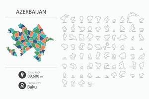 carte de l'Azerbaïdjan avec carte détaillée du pays. éléments cartographiques des villes, des zones totales et de la capitale. vecteur