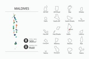 carte des maldives avec carte détaillée du pays. éléments cartographiques des villes, des zones totales et de la capitale. vecteur