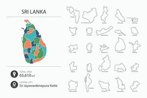 carte du sri lanka avec carte détaillée du pays. éléments cartographiques des villes, des zones totales et de la capitale. vecteur