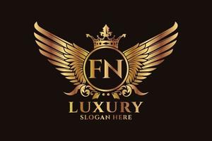 lettre d'aile royale de luxe fn crête logo couleur or vecteur, logo de victoire, logo de crête, logo d'aile, modèle de logo vectoriel. vecteur
