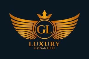 lettre d'aile royale de luxe gl crest logo couleur or vecteur, logo de victoire, logo de crête, logo d'aile, modèle de logo vectoriel. vecteur
