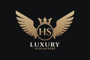 lettre d'aile royale de luxe hs crête or couleur logo vecteur, logo de victoire, logo de crête, logo d'aile, modèle de logo vectoriel. vecteur