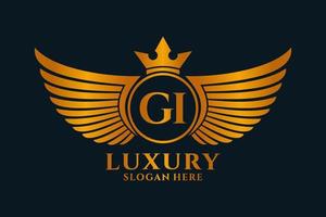 lettre d'aile royale de luxe gi crête or couleur logo vecteur, logo de victoire, logo de crête, logo d'aile, modèle de logo vectoriel. vecteur