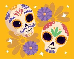 dia de los muertos crânes avec des fleurs vecteur