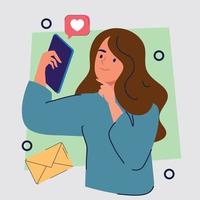 femme avec smartphone et e-mail vecteur