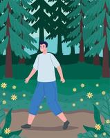 voyageur masculin marchant dans la forêt vecteur