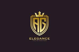 logo monogramme de luxe élégant initial ag ou modèle de badge avec volutes et couronne royale - parfait pour les projets de marque de luxe vecteur