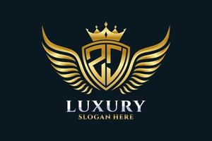 lettre d'aile royale de luxe zj crête vecteur de logo couleur or, logo de victoire, logo de crête, logo d'aile, modèle de logo vectoriel.