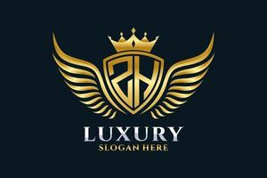 lettre d'aile royale de luxe zh crête vecteur de logo couleur or, logo de victoire, logo de crête, logo d'aile, modèle de logo vectoriel.