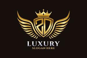 lettre d'aile royale de luxe zd crête vecteur de logo couleur or, logo de victoire, logo de crête, logo d'aile, modèle de logo vectoriel.