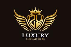 lettre d'aile royale de luxe zv crête vecteur de logo couleur or, logo de victoire, logo de crête, logo d'aile, modèle de logo vectoriel.
