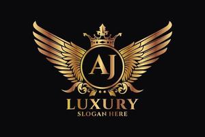 lettre d'aile royale de luxe aj crest logo couleur or vecteur, logo de victoire, logo de crête, logo d'aile, modèle de logo vectoriel. vecteur