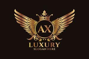 vecteur de logo de couleur or de crête de hache de lettre d'aile royale de luxe, logo de victoire, logo de crête, logo d'aile, modèle de logo vectoriel.