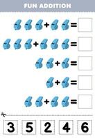 jeu éducatif pour les enfants addition amusante par coupe et correspondance numéro correct pour dessin animé instrument de musique sifflet feuille de travail imprimable vecteur