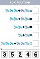 jeu éducatif pour les enfants addition amusante par coupe et correspondance nombre correct pour feuille de travail imprimable du système solaire par satellite de dessin animé mignon vecteur