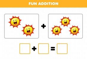 jeu éducatif pour les enfants ajout amusant en comptant des images de soleil de dessin animé mignon feuille de travail imprimable du système solaire vecteur