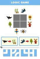 jeu éducatif pour les enfants puzzle logique construire la route pour dessin animé mignon oiseau et corbeau feuille de travail imprimable de la ferme vecteur