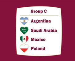 argentine pologne mexique et arabie saoudite drapeau cœur pays groupe c symbole conception football final vecteur équipes de football illustration