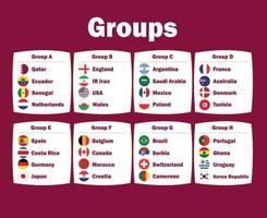 32 pays drapeau emblème groupes symbole conception football final vecteur pays équipes de football illustration