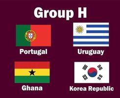 portugal corée du sud uruguay et ghana emblème drapeau groupe h avec des noms de pays symbole conception football final vecteur pays équipes de football illustration