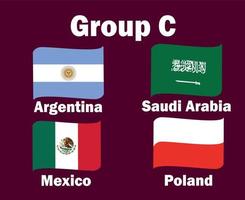 argentine pologne mexique et arabie saoudite drapeau ruban groupe c avec des noms de pays symbole conception football final vecteur pays équipes de football illustration