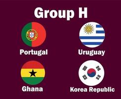 portugal corée du sud uruguay et ghana drapeau emblème groupe h avec des noms de pays symbole conception football final vecteur pays équipes de football illustration