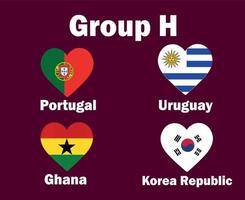 portugal corée du sud uruguay et ghana drapeau coeur groupe h avec des noms de pays symbole conception football final vecteur pays équipes de football illustration