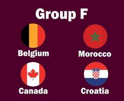 belgique canada croatie et maroc drapeau emblème groupe f avec des noms de pays symbole conception football final vecteur pays équipes de football illustration