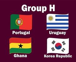 portugal corée du sud uruguay et ghana drapeau ruban groupe h avec des noms de pays symbole conception football final vecteur pays équipes de football illustration