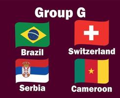 suisse brésil serbie et cameroun drapeau ruban groupe g avec des noms de pays symbole conception football final vecteur pays équipes de football illustration