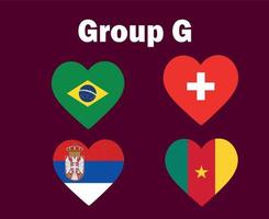 suisse brésil serbie et cameroun drapeau cœur groupe g symbole conception football final vecteur pays équipes de football illustration