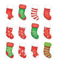 chaussettes de Noël isolés sur fond blanc. ensemble de chaussettes pour les cadeaux de noël et bonne année. vecteur