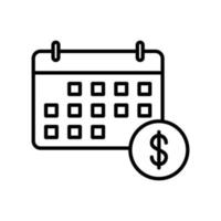 icône de calendrier d'affaires avec de l'argent en dollars dans le style de contour noir vecteur