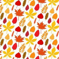 élégant motif sans couture avec des feuilles d'automne tombées de différents types et couleurs sur fond blanc. toile de fond automnale avec feuillage coloré. illustration vectorielle pour impression textile, papier d'emballage. vecteur