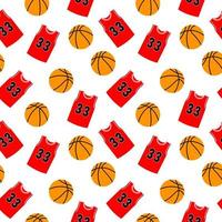 ballon de sport de basket-ball et uniforme isolé sur fond blanc jeu d'icônes vectorielles. équipement de jeu de doodle de dessin animé. vecteur