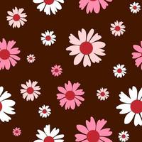 motif floral sans couture. modèle d'impression de tissu botanique. illustration vectorielle avec des fleurs de camomille rose sur fond marron. motif rustique. vecteur