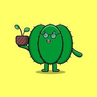 cactus de dessin animé mignon tenant une plante dans un pot vecteur
