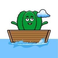 cactus de dessin animé mignon monter sur le bateau vecteur