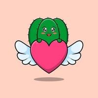 personnage de dessin animé mignon cactus cachant le coeur vecteur