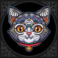 Tête de chat coloré arts mandala isolé sur fond noir vecteur