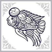 Corne de fleurs arts mandala poisson isolé sur fond blanc vecteur