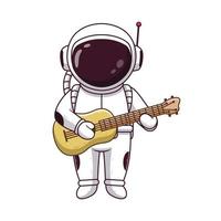 astronaute mignon jouant un dessin animé de guitare. concept d'icône d'astronaute. style de dessin animé plat. adapté à la page de destination Web, à la bannière, au dépliant, à l'autocollant, à la carte vecteur