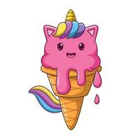 dessin animé mignon de crème glacée de licorne. concept d'icône de nourriture. style de dessin animé plat. adapté à la page de destination Web, à la bannière, au dépliant, à l'autocollant, à la carte vecteur