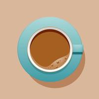 tasse de café sur une table. boisson chaude bleue et turquoise dans une tasse. vue de dessus. journée ensoleillée. réaliste, illustration vectorielle. vecteur