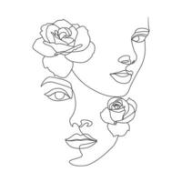 femme yeux tête avec des fleurs dessin linéaire dessin au trait illustration vecteur